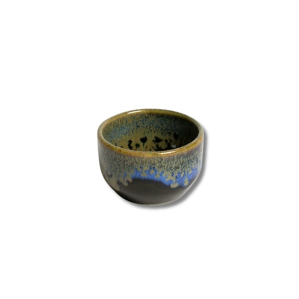 Black sake cup with blue rim