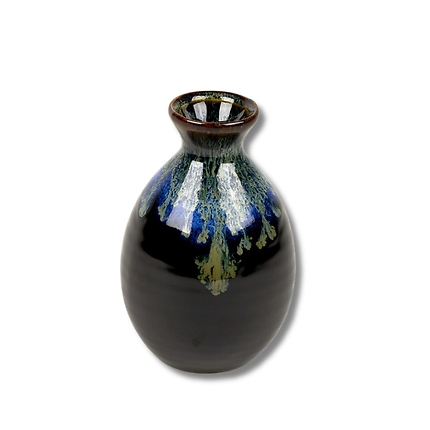 Black sake bottle with blue rim