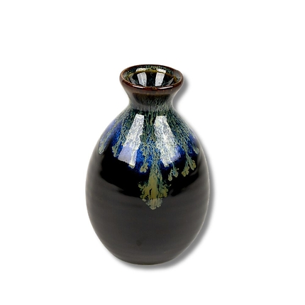 Flacon saké noir bord bleu