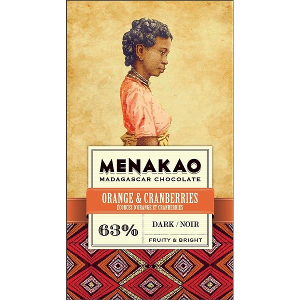 Chocolate Menakao Black 63% - Orange Bark And Cranberries
