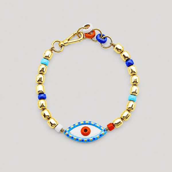 Striped Eye And Golden Beads Necklace