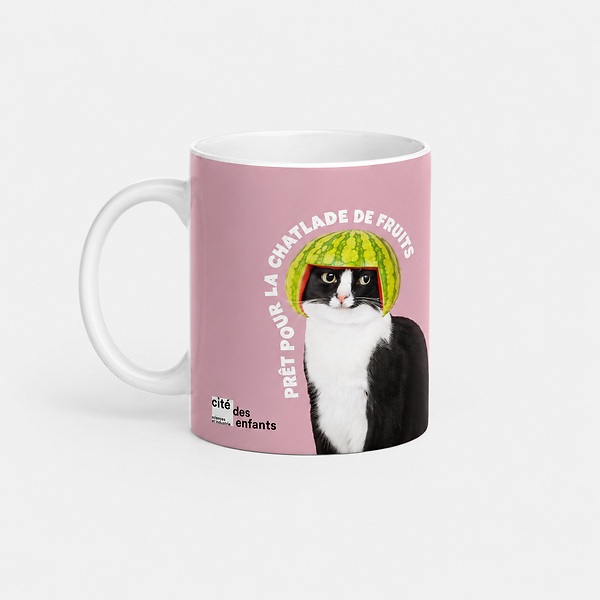 Pink Ceramic Mug - Fruit Cat Salad - Cat Games