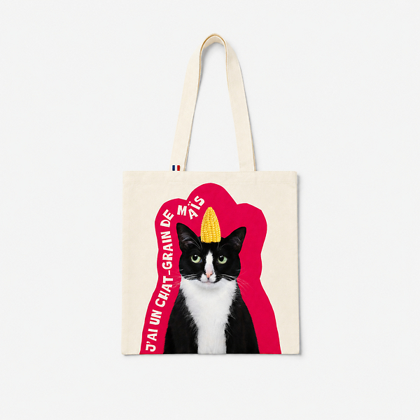 Totebag ChatCorn Coton Beige et Rouge - Jeux de chats