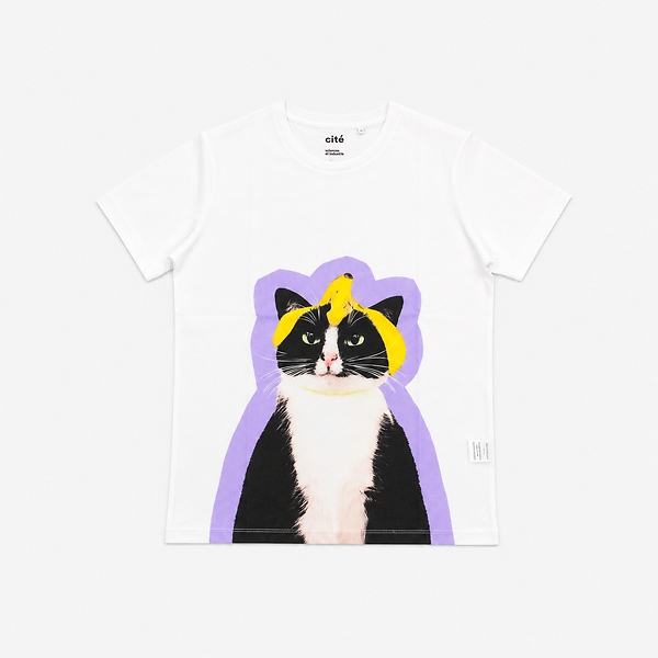 T-shirt Adulte ChatGlisse Blanc et Violet - Jeux de chats