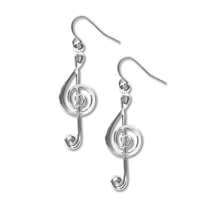 Grandes boucles d'oreilles clef de sol en métal argenté