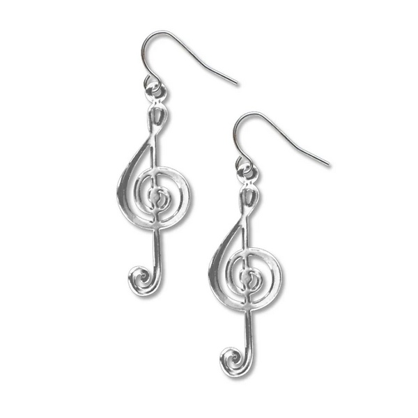 Grandes boucles d'oreilles clef de sol en métal argenté