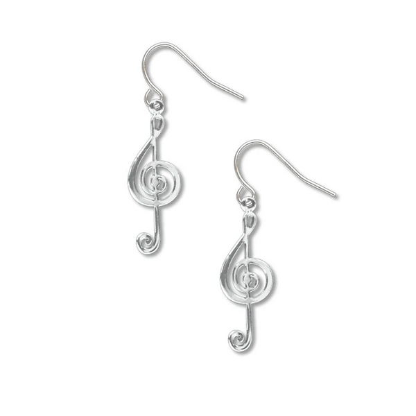 Petites boucles d'oreilles clef de sol en métal argenté