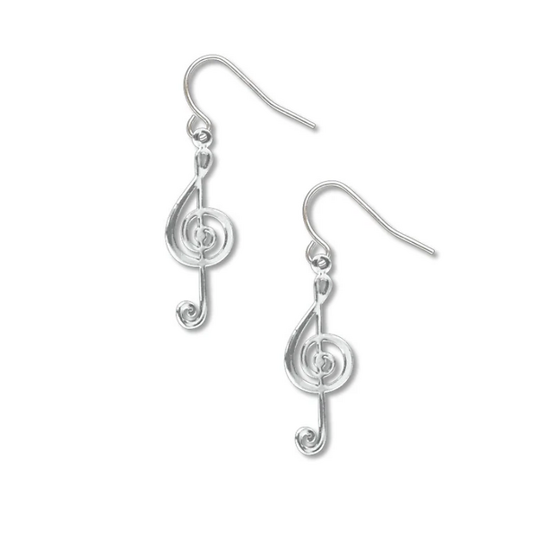 Small G-Clef Silver Tone Earrings